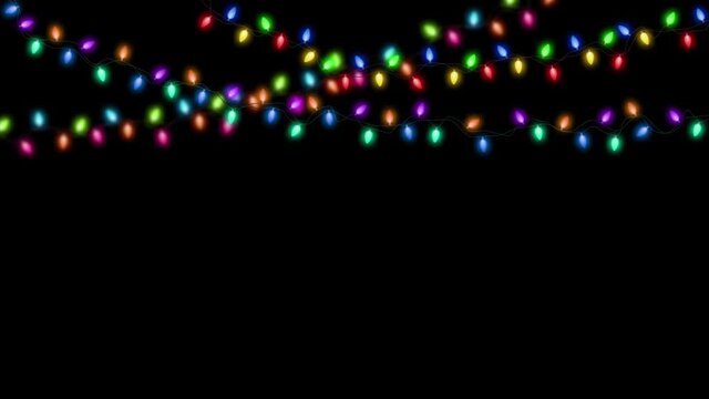3d colorful string of light lamps,christmas lights,new year light show animation loop,black background