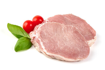 Fresh Pork loin steaks, isolated on white background.