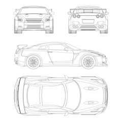 Coupe sport car vector template. Sport car blueprint. Car on white background. Mockup template for branding. Blank vehicle branding mockup.