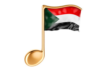 Musical note with Sudanese flag. Music in Sudan, concept. 3D rendering