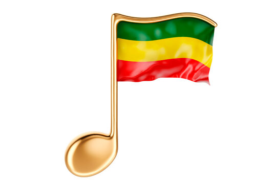 Musical note with Rastafarian flag. 3D rendering