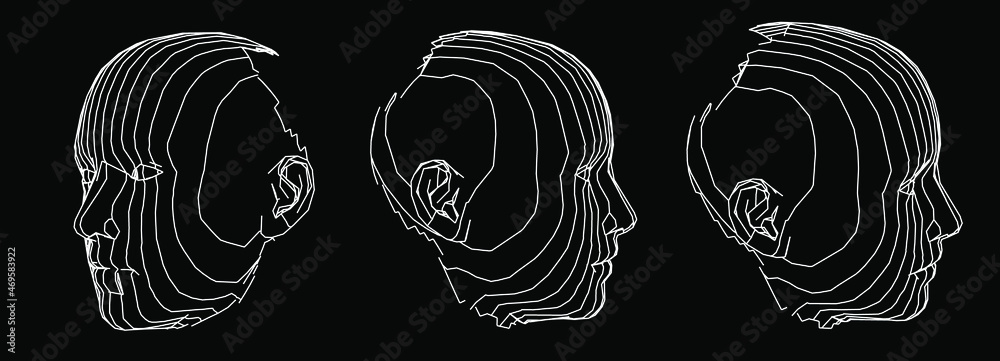 Aufkleber 3D wireframe model of a human heads. Concept for Machine Learning, Artificial intelligence and Robotics themes.