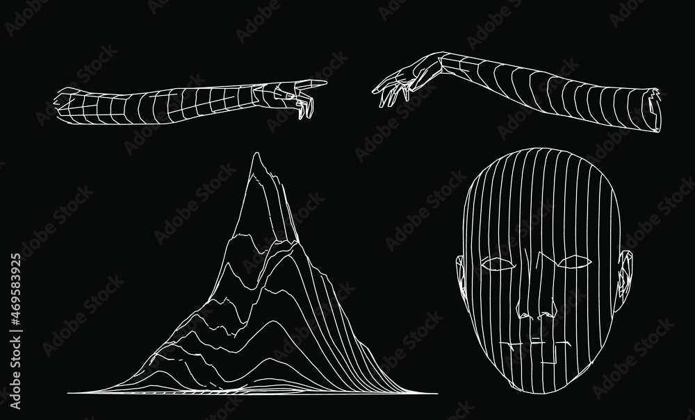 Poster 3D wireframe model of a human head. Concept for Machine Learning, Artificial intelligence and Robotics themes.