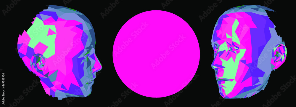 Poster 3d polygonal model of a human face. concept illustration for artificial intelligence and neural netw