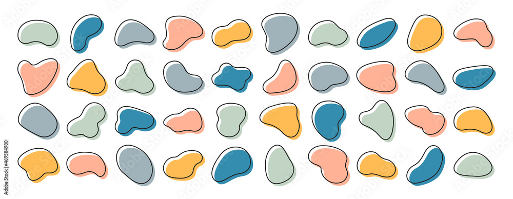 Wall mural abstract liquid shape. simple line frames. set of modern graphic elements. fluid dynamical colored f
