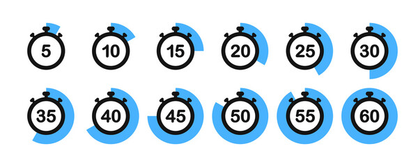 Set of stopwatch and timer or clock. Stopwatch icons set. Vector illustration.