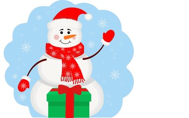Snowman flat, style illustration. Winter symbol, icon,