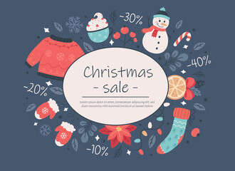 Fototapeta na wymiar Christmas sale. Christmas and New Year elements collection. Vector illustration.