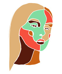Minimalistic modern, fashionable portrait of beauty woman surreal line art, doodles, dots. Vector graphics