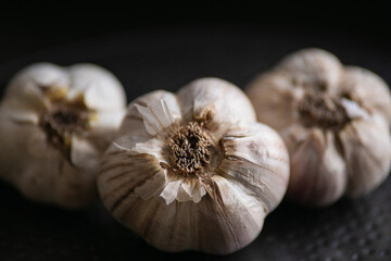 garlic on black background