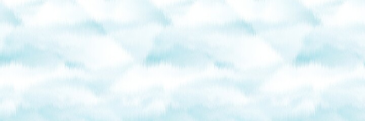 Ocean blue mottled border strip linen texture background. Summer coastal living style wavy water fabric effect. Azure blu wash bleed edge material. Decorative textile seamless pattern ribbon trim. 