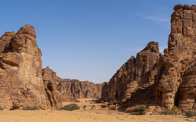 Fototapeta na wymiar Sandstone rocks in the desert region of Tabuk. AlUla, Saudi Arabia