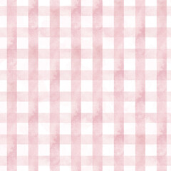 Pink Gingham seamless pattern. Summer paint brush strokes. Watercolor stripes, tartan texture for spring picnic table cloth, shirts, plaid, clothes, dresses, blankets, paper.