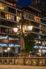 Apartment building in the night, Rotterdam, Netherlands