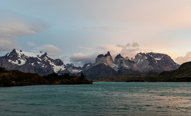 Torres del Paine at dusk, Torres del Paine National Park, Chile