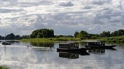 Fototapeta premium Traditional Loire river boat on the Loire River - Saint-Dyé-sur-Loire, France
