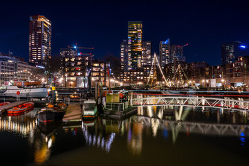 Fototapeta na wymiar Night photo of the Maritime District in Rotterdam, Netherlands