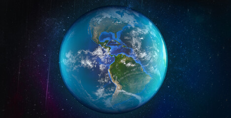 Naklejka na ściany i meble 3D render of Blue planet for wallpaper, Panoramic view of the Earth, star and galaxy,