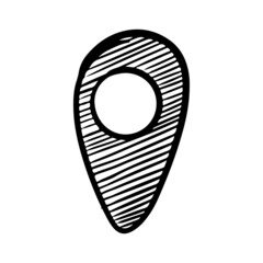 hand drawn Coordinates Location Point Gps doodle icon isolated on  white background. vector illustration.