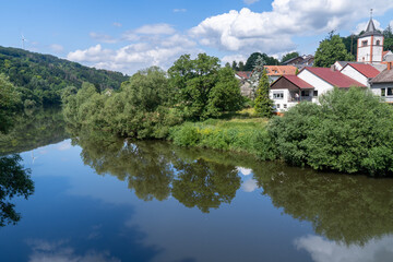 Obraz premium Village of Rosport-Mompach on the Sauer River, Luxembourg