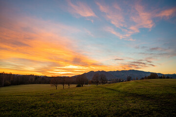 Abendrot, Abendstimmung, Herbst, Alpenblick, Peissenberg, Bayern, Oberbayern