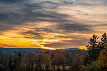Abendrot, Abendstimmung, Herbst, Alpenblick, Peissenberg, Bayern, Oberbayern