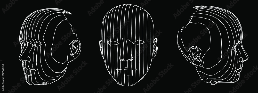 Aufkleber 3D wireframe model of a human heads. Concept for Machine Learning, Artificial intelligence and Robotics themes.