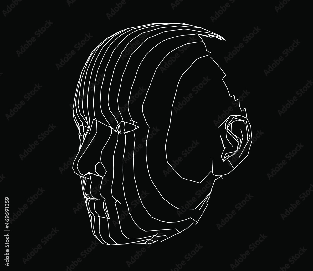 Aufkleber 3D wireframe model of a human head. Concept for Machine Learning, Artificial intelligence and Robotics themes.