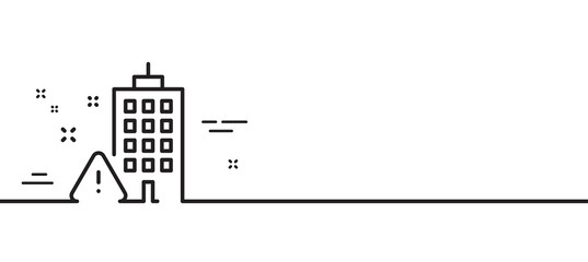 Building construction warning line icon. Attention triangle sign. Caution house symbol. Minimal line illustration background. Building warning line icon pattern banner. Vector
