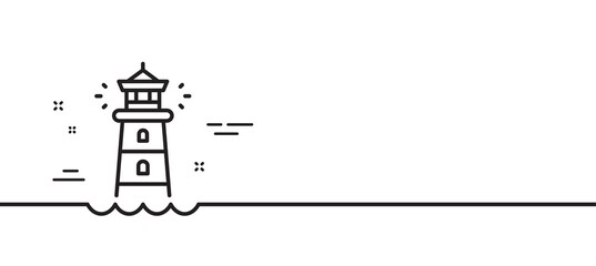 Obraz premium Lighthouse line icon. Searchlight tower sign. Beacon symbol. Minimal line illustration background. Lighthouse line icon pattern banner. White web template concept. Vector