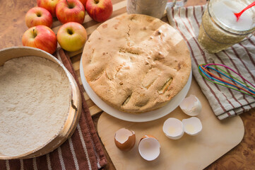 Cooked airy and delicious apple biscuit top view.
