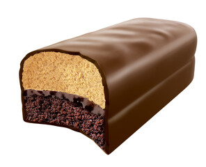 Chocolate bar, Chocolate coated cake with chocolate cream isolated on white background. 3d illustration