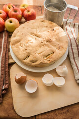 Cooked airy and delicious apple biscuit top view.