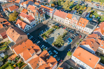 Aerial view of center of the Miedzychod city, Poland