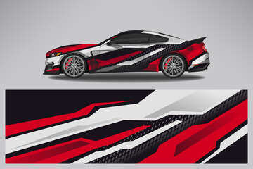 Obraz premium Car wrap design race livery vehicle vector. Graphic abstract stripe racing background kit designs for vehicle, race car, rally, adventure and livery