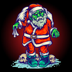 Zombie Santa Clous Merry Christmas Vector illustrations for your work Logo, mascot merchandise t-shirt, stickers and Label designs, poster, greeting cards advertising business company or brands.