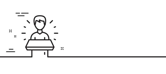 Brand ambassador line icon. Man speaking sign. Advertisement symbol. Minimal line illustration background. Brand ambassador line icon pattern banner. White web template concept. Vector