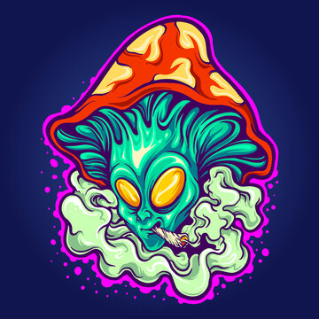 Alien Head Fungus Weed Smoking Vector illustrations for your work Logo, mascot merchandise t-shirt, stickers and Label designs, poster, greeting cards advertising business company or brands.