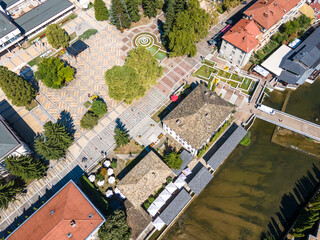 Fototapeta premium Aerial view of center of town of Troyan, Bulgaria