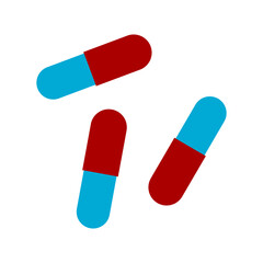 Red Blue Medicine Capsule Pills Symbol Icon. Vector Image.