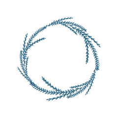 Frame of leaves and branches. Wreath. New Year's card. Invitations. Congratulatory illustration. Design for a holiday. Illustration for postcards. Printing for printing. Design for invitations.