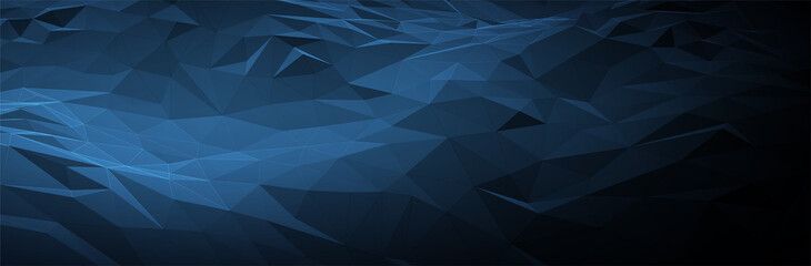 Abstract Blue Background. Dark low poly triangle pattern. Virtual computer Landscape. Technology style. Sci-fi surface. Banner or presentation template. Vector illustration