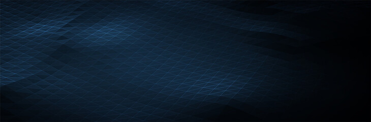 Fototapeta na wymiar Abstract Blue Background. Dark low poly triangle pattern. Virtual computer Landscape. Technology style. Sci-fi surface. Banner or presentation template. Vector illustration