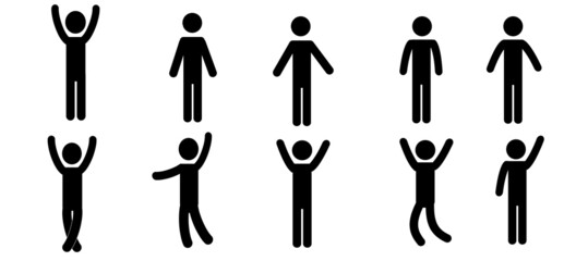 a silhouette of a person, a pictogram, a set of figures of people standing in different poses, isolated on a white background 