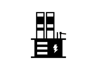 Power station building. Simple illustration in black and white.