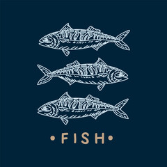 The Fish logo. Beautiful marine animal linear illustration. Fish for the restaurant menu. Vector illustration
