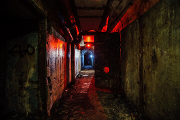 Fototapeta na wymiar Old abandoned dirty Soviet bunker, echo of Cold War