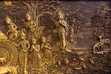 buddha ornament on the wall at vihara dharma shanti tanjung uban