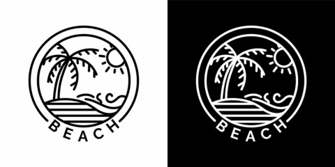 Simple black and white beach logo with lines, minimalist beach logo 