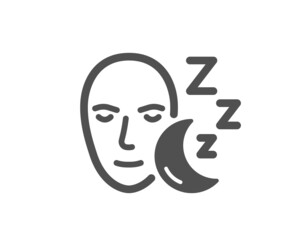 Sleep quality icon. Night rest sign. Sleeping face symbol. Classic flat style. Quality design element. Simple sleep icon. Vector